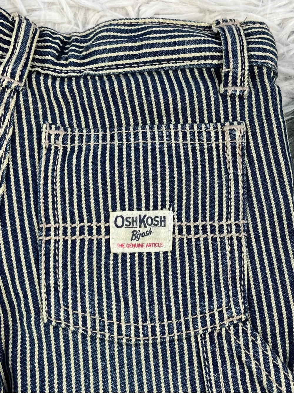 NWT Oshkosh B’gosh Kids Toddler Carpenter Jeans Blue White Hickory Striped 24M